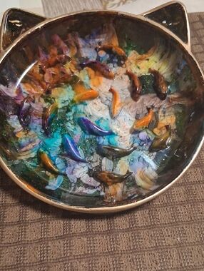 Cat-Eared Trinket Dish with Colorful Koi Design